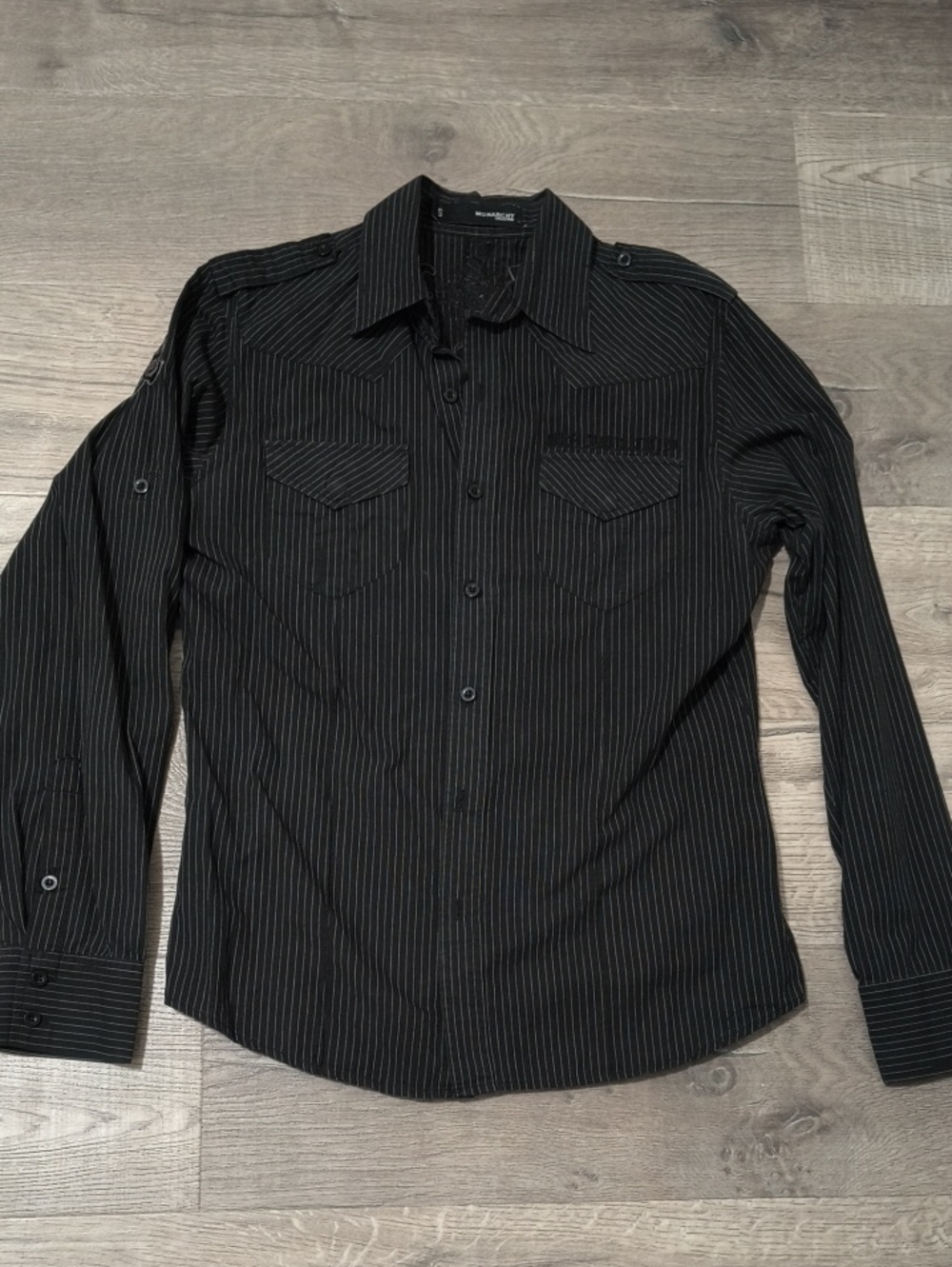 Monarchy Y2K Black Pinstripe Long-Sleeve Dress Shirt